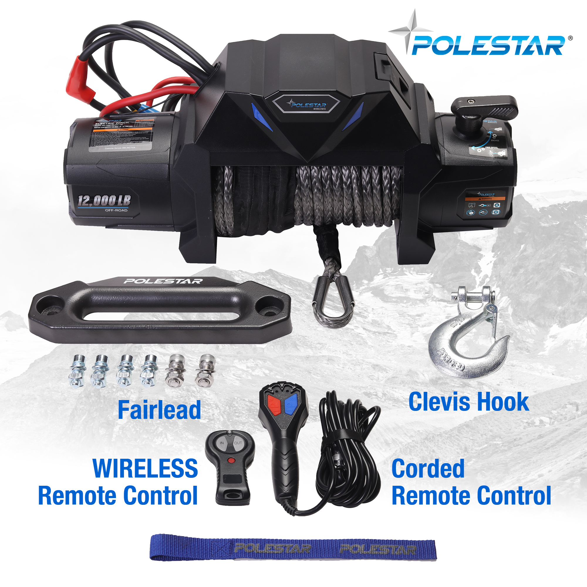PoleStar Electric Truck Winch — 12,000-Lb. Capacity, 12V DC, Integrated, Synthetic Rope